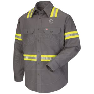 Camisa de Trabajo de Algodón 100% FR Certificada por NFPA 2112, Camisa de Trabajo Elástica de Mezclilla FR para Hombre, Manga Larga, Corte Ajustado - Product Image 3