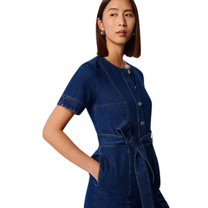Mono de mezclilla de algodón para mujer, corte holgado, pierna ancha, estilo casual, venta al por mayor de fábrica - Product Image 4