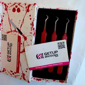 แหนบต่อขนตา GETUP BROSONS รุ่น Precision ทำจากสแตนเลสสตีล ปลายไฟเบอร์เคลือบสีแดง ด้ามโค้ง สำหรับแยกขนตา - Product Image 5
