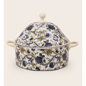 Casserole de luxe en émail floral avec couvercle, chauffe-plat vintage isolé pour la maison, la restauration et les services de restauration - Product Image 5