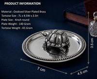Statue de tortue en laiton plaqué argent oxydé 999 de Jaipur Metals |   Design moderne |   Fournitures de bureau |   7x4,5x3,5 cm |   65g |   Décoration Vastu