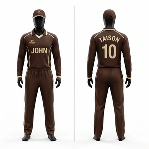 Uniforme de cricket pour hommes, qualité supérieure, 160 GSM, maille respirante, polyester à séchage rapide, bordure dorée, impression numérique, logo personnalisé - Product Image 1