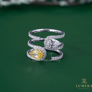 LUMERA Pear Cut Diamond <b>Open</b> Halo Wrap <b>Ring</b> White Gold Double Band Luxury Engagement <b>Ring</b> for Women - Product Image 2