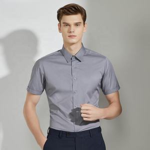 Camisa de manga corta para hombre, mezcla de poliéster y fibra de bambú, con botones, estilo casual de negocios, color sólido, para oficina, trabajo, verano. - Product Image 3