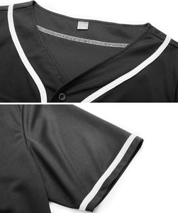 เสื้อเบสบอลแขนสั้นคอวีสีแดงพร้อมแถบสีขาวโพลีเอสเตอร์แห้งเร็วเสื้อกีฬาลำลองสวมใส่ในฤดูร้อน - Product Image 5