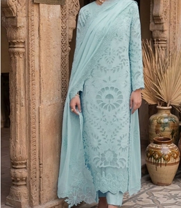 Traje de algodón Chikankari verde menta hasta el tobillo, conjunto de 3 piezas, vestido étnico indio pakistaní para mujer - Product Image 1