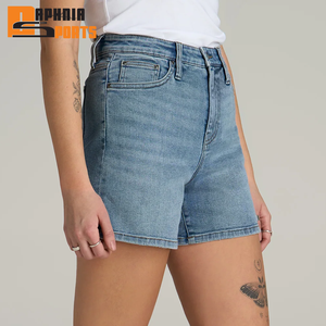 Shorts en jean taille haute pour femme, mi-cuisse, décontractés d'été, brodés, délavés, coupe skinny droite, respirants - Product Image 3