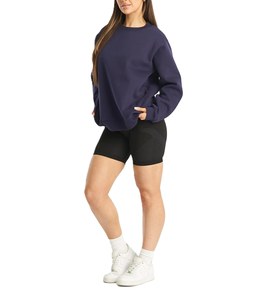 Sudadera de punto con cuello redondo de marca privada, color liso, hombros caídos, oversize, transpirable, de algodón, para fitness, para mujer - Product Image 4