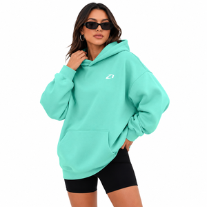 Sweat-shirt à capuche oversize vert menthe pour femme, épaules tombantes, poche kangourou, fabrication sur mesure, marque privée - Product Image 1