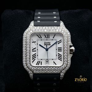 Luxury Iced Out Diamond Watch for Men Blue Rubber Strap Stainless Steel Square Dial Bust <b>Down</b> Hip Hop Watch - Product Image 5
