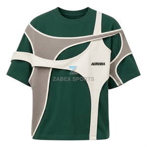 Men's Premium Cotton <b>Patchwork</b> Style Oversized T <b>Shirt</b> Crew Neck Casual Streetwear Short Sleeve Custom Logo Apparel - Product Image 1