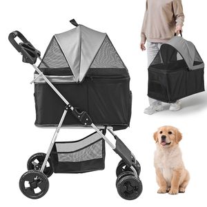 Passeggino per cani a 4 ruote con trasportino rimovibile e vano portaoggetti per cuccioli fino a 16 kg - Product Image 1