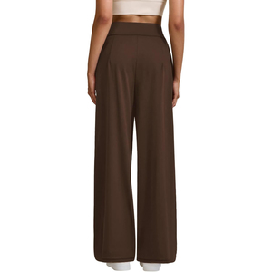 Women's <b>Trousers</b> Brown High <b>Waist</b> Wide Leg Pants <b>Elastic</b> <b>Waist</b> Loose Fit Full Length Casual <b>Trousers</b> With Pockets Solid <b>Trouser</b> - Product Image 2