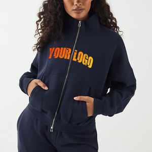 Sudadera de mujer 100% algodón, con logo bordado personalizado, cierre completo, transpirable, estilo hip hop, artículo de moda. - Product Image 4