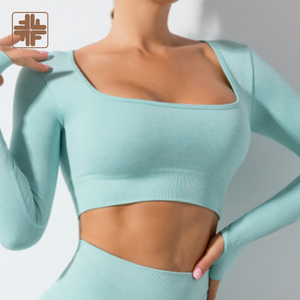 ชุดโยคะแบบยืดหยุ่นไร้รอยต่อระบายอากาศสีพื้นเป็นมิตรต่อสิ่งแวดล้อมทันสมัย - Product Image 4