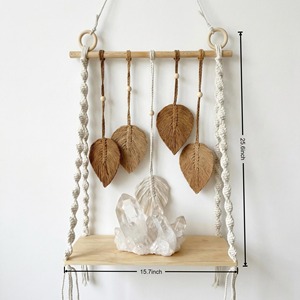 Artistic Handwoven Macrame Leaf Pattern Wall Shelf Organizer For Candles <b>Diffusers</b> And Aroma Accessories Or Daily Essentials - Product Image 2