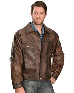 <b>Mens</b> Vintage <b>Brown</b> <b>Leather</b> Denim Style <b>Jacket</b> Western Cowboy Mountain Fashion - Product Image 1