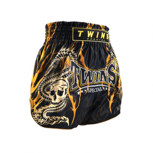 กางเกงมวยไทยขายดีรุ่นใหม่ สั่งทำได้ สีดำทอง พิมพ์ลายแบบ Sublimation พร้อมปักโลโก้ Twins กางเกงมวยไทย - Product Image 1