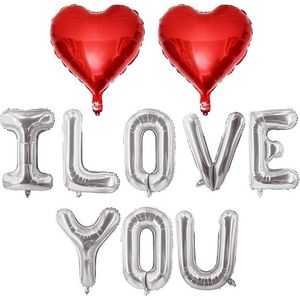 Palloncini a Forma di Cuore Rosso in Argento con Scritta 'I LOVE YOU' per Decorazioni di Matrimoni, San Valentino e Feste Nuziali - Product Image 1