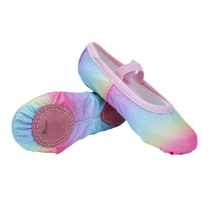 Chaussons de danse personnalisés en toile souple avec paillettes arc-en-ciel pour filles, à bride élastique, légers et flexibles, pour la pratique de la danse, en gros - Product Image 5