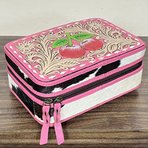 New Handcrafted Genuine Cow Fur Leather Jewelry Case New Designer Cherry Pattern Women Jewelry Organizer <b>Box</b> for Gift Storage - Product Image 4