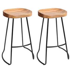 Minimalist Wooden Iron Stool Crafted With Sustainable Wood And Heavy Duty Iron Legs For Daily Use - Product Image 1