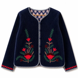 Veste RAJASTHANI tendance en coton/fibre de bambou tissé à motifs floraux, légère, longueur standard, manches longues, col montant, logo sur le devant - Product Image 3