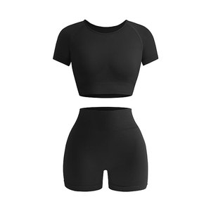 Conjunto de Top y Shorts de Yoga para Mujer de Buena Calidad, Sólido, Antibacteriano, de Secado Rápido, Ligero, Elástico y Cómodo, Diseño para Correr y Yoga - Product Image 1