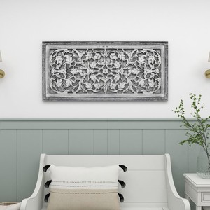 Hand-Carved Mango Wood Arabesque Wall Panel - Wholesale Home Dcor - Product Image 1