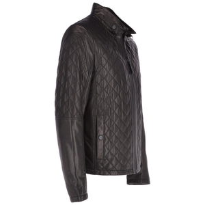 Men's Black PU Leather Jacket Moto Biker Style Quilted Zipper Closure Stand Collar Slim Fit Autumn Wear - Product Image 3