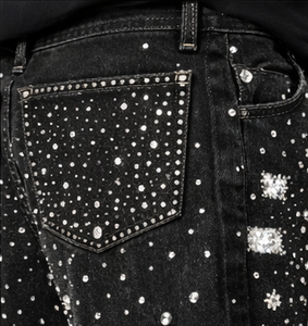 Shorts en jean délavé uni pour homme avec strass, taille haute élastique, style urbain, idéal pour l'été - Product Image 6