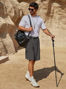 Men's Casual Oxford Solid Spandex/Nylon Stretch Breathable Anti-Wrinkle Anti-UV <b>Quick</b>-<b>Dry</b> Drawstring Closure Cargo <b>Shorts</b> - Product Image 6