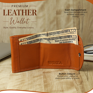 WRIZA Genuine Leather Wallet <b>Men</b> Textured Leather <b>Purse</b> RFID Blocking Open Multiple Card Slots Coin Pocket Compact Handheld - Product Image 4