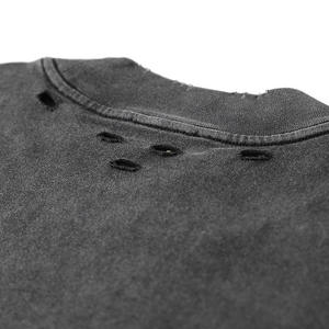 Camiseta de Manga Corta de Alta Calidad, 100% Algodón, 425 g/m², Impresión Digital Personalizada, Diseño Desgastado con Agujeros, Patrón Sólido - Product Image 3