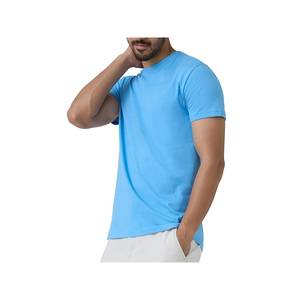 Camiseta de Algodón de Color Sólido para Hombre, Manga Corta, Cuello Redondo, Corte Regular, Informal, Tejido de Punto Jersey, Transpirable, Diseño Liso - Product Image 3