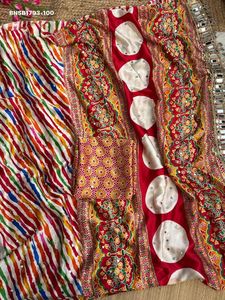 Best Quality Original Japan <b>Satin</b> with Colorful Stripe-Print & Ajrakh Print & Real-Mirror Lace Border Pallu <b>Saree</b> Woman Fashion - Product Image 5