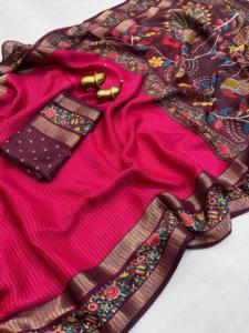 Sari de Seda Suave con Bordado Zari Chex Jacquard, Diseño Moderno para Todas las Temporadas, Estilo de Vida Saurya, Informal, para Graduación - Product Image 3