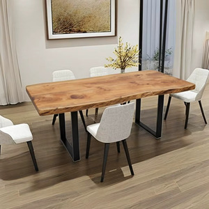 โต๊ะอาหารไม้เนื้อแข็งอะคาเซียขอบธรรมชาติ ขาเหล็กเคลือบผงแมทเทล ดีไซน์แข็งแรงทนทาน สำหรับ 6 ที่นั่ง - Product Image 1