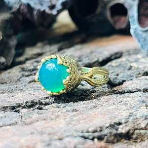 Anillo de Calcedonia Azul, Anillo Delicado de Latón, Anillo Corona, Anillo de Latón Dorado, Anillo Étnico Bohemio, Venta al por Mayor - Product Image 5