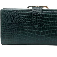 Dompet Clutch Bertekstur Kulit Asli Wanita WRIZA |   Dompet Emerald Green Continental dengan 10 Slot Kartu, 4 Kompartemen