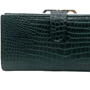 WRIZA Women’s Genuine Leather Croco Textured Clutch <b>Wallet</b> | Emerald <b>Green</b> Continental <b>Wallet</b> with 10 Card Slots, 4 Compartments - Product Image 1