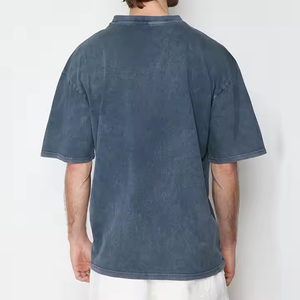 T-shirt à manches courtes en coton vintage, coupe classique, 280 g/m², col côtelé, délavage acide, style streetwear pour homme, poignets bruts, respirant, séchage rapide - Product Image 2