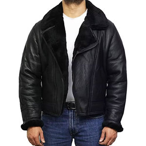 Blouson moto en cuir PU noir pour homme, col montant, fermeture éclair, coupe ajustée, pour l'automne, manches classiques, couleur unie - Product Image 1