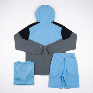 OEM Mens 3PCS Waterproof Lightweight Polyester Activewear Set Hoodie <b>Jacket</b> T-Shirt Shorts Running Gym <b>Workout</b> Wear - Product Image 2