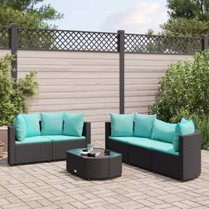 Black And Water Blue Patio <b>Sofa</b> Set Outdoor Garden Furniture <b>Rattan</b> Waterproof Cushions Elegant Design - Product Image 1