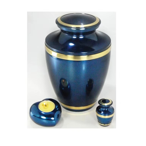 Urnas de Cremación de Latón Azul Brillante de Alta Calidad, Hechas a Mano, Artículos Funerarios para Adultos, Urna Conmemorativa de Metal al por Mayor en Oferta - Product Image 1