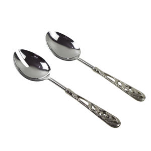 Cuchara y Servidor de Ensalada de Acero Inoxidable Plateado de Lujo con Mango de Plata Pura para Hoteles, Hogares y Restaurantes - Product Image 2