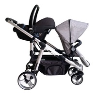 Cochecito Doble Plegable Compacto Clásico VICO de Aleación de Aluminio y Tela, Convertible, con Ruedas Traseras Grandes, Frenos y Arnés de 5 Puntos, Certificado EN