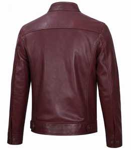 Veste en cuir pour homme, style motard, col montant, fermeture éclair, coupe ajustée, pour l'automne - Product Image 6