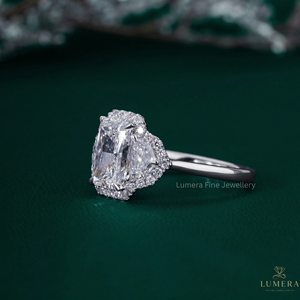 High-End Radiant Cut Halo Lab Grown <b>Diamond</b> Engagement <b>Ring</b> with Trapezoid Side Stones 14K 18K Gold Platinum OEM ODM - Product Image 6